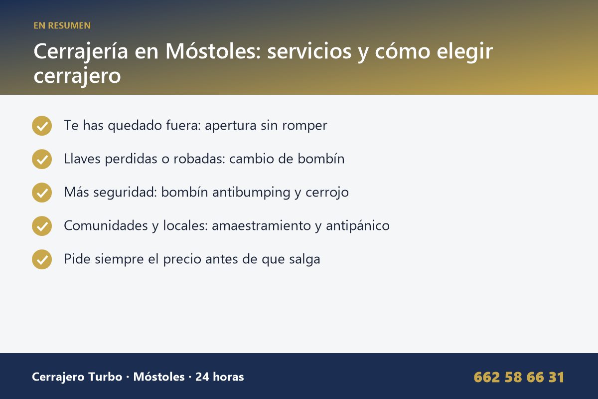 Resumen: Cerrajería en Móstoles: servicios y cómo elegir cerrajero