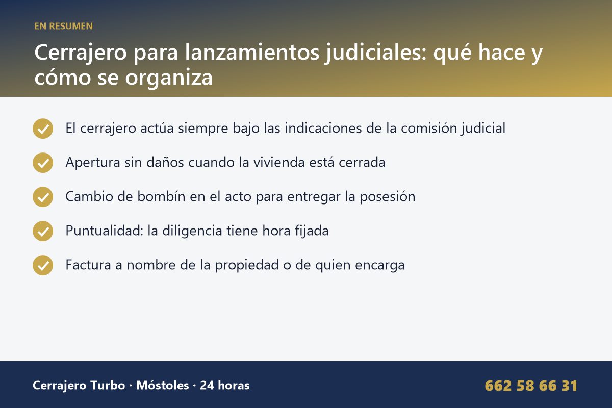 Resumen: Cerrajero para lanzamientos judiciales: qué hace y cómo se organiza